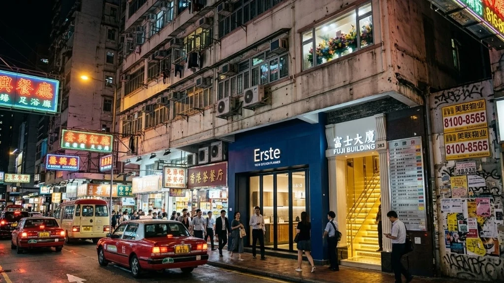 香港銅鑼灣富士大廈外觀門面與駱克道街景實拍